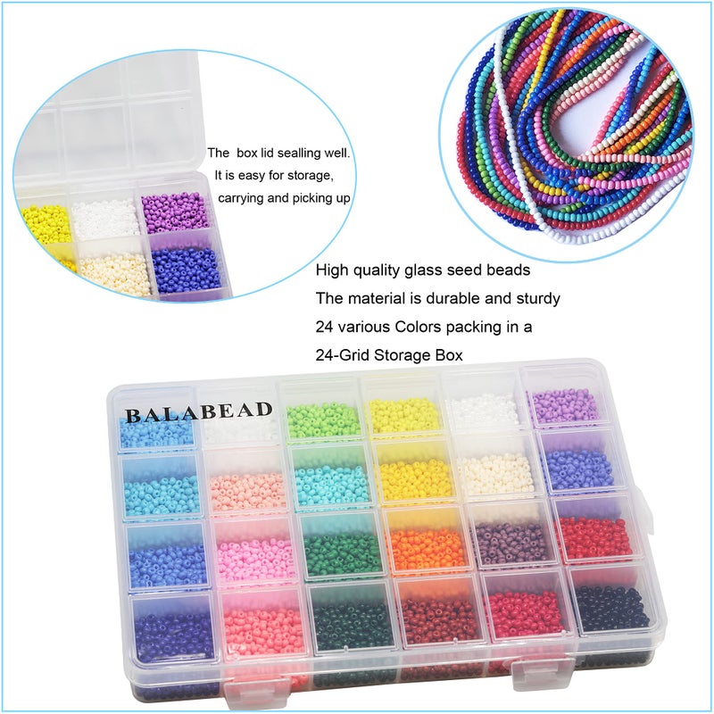 BALABEAD 3mm Round Size Almost Uniform Seed Beads, about 9600pcs in Box 24 Multicolor Assortment Size 8/0 Glass Seed Beads for Jewelry Making(400pcs/Color, 24 Colors) - Image 4